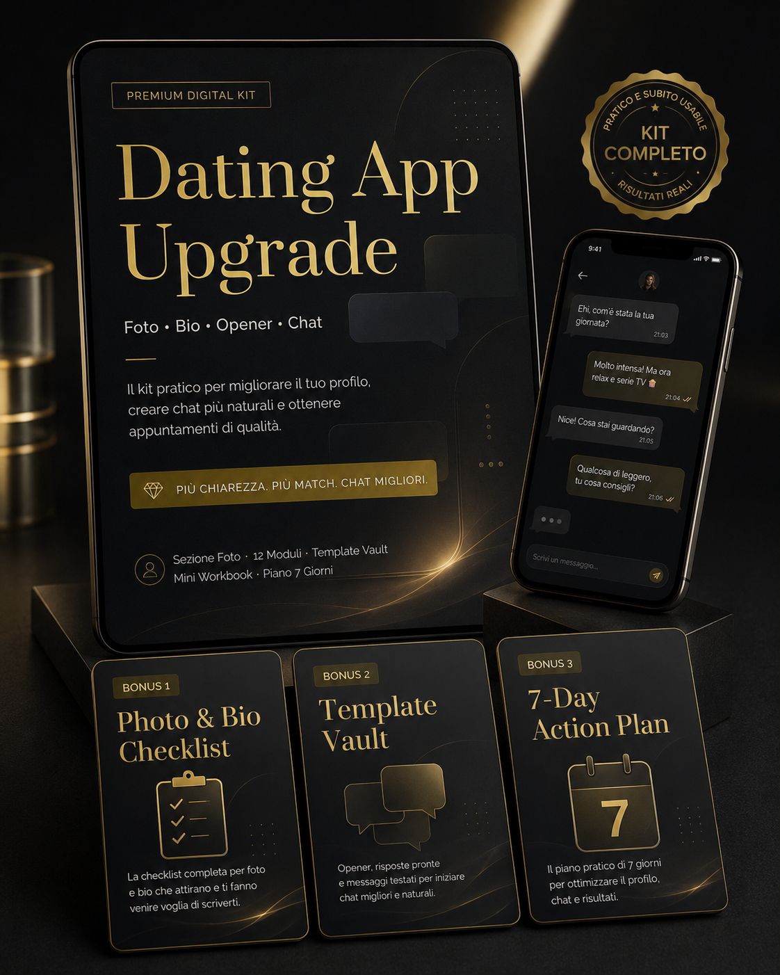Mockup del Dating App Upgrade — Premium Digital Kit: guida, template vault, checklist, piano 7 giorni